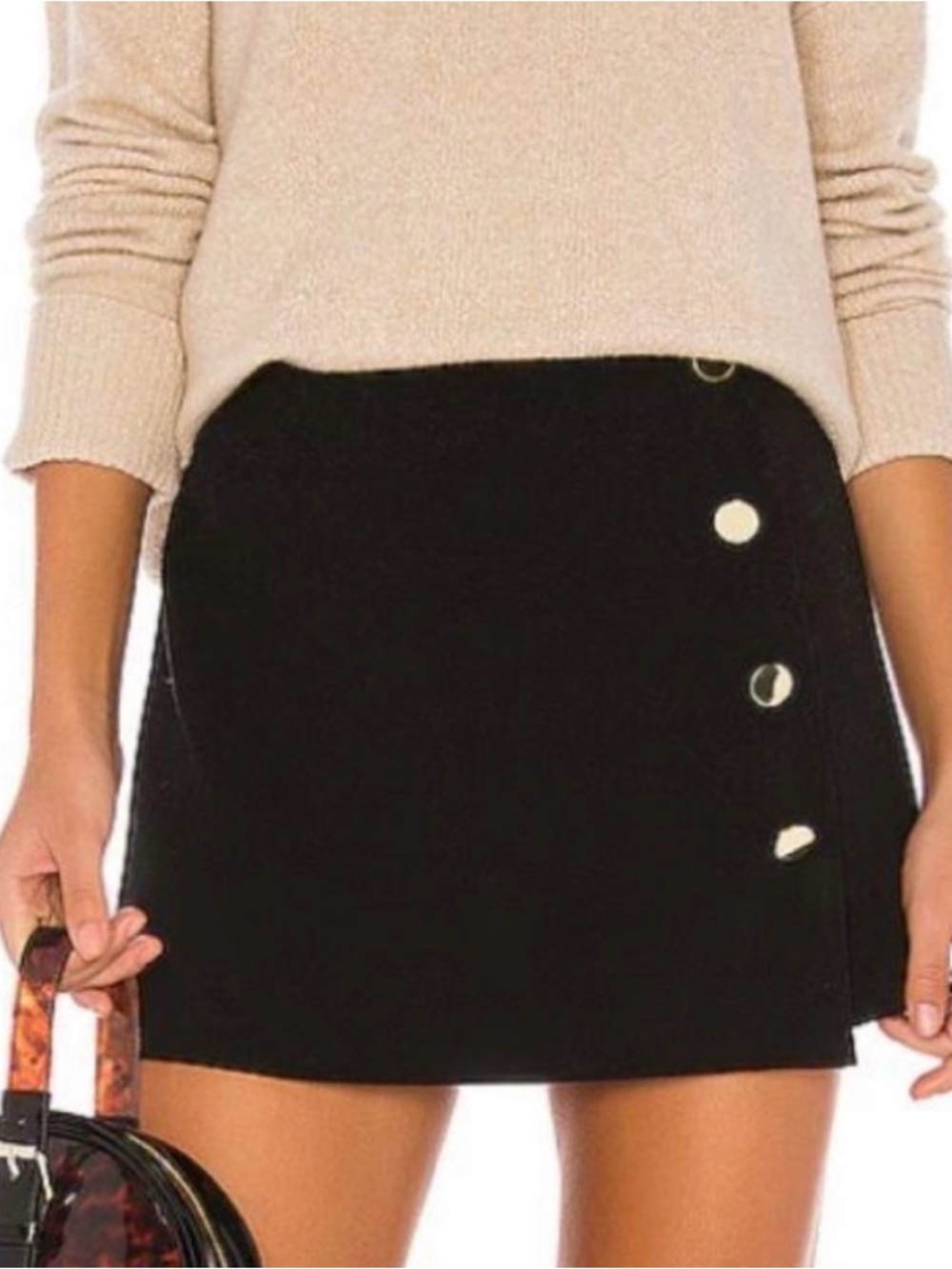Alice + Olivia Black Mini Skirt with Gold Buttons